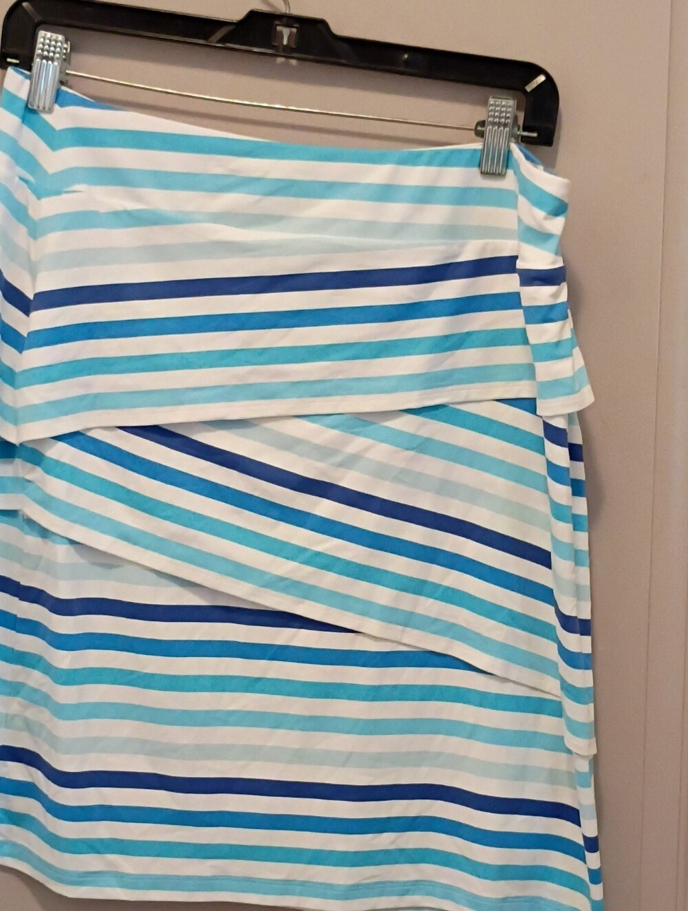 J.Mclaughlin Women's Blue Striped Catalina Cloth Tiered Skirt Size L